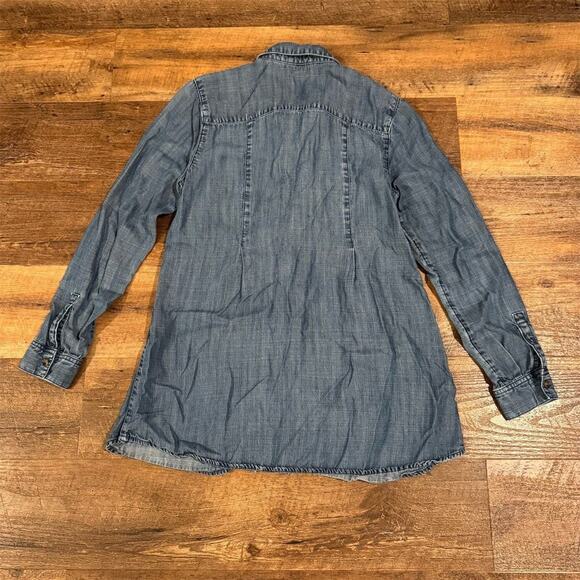 J. Jill XS Blue Chambray Button Down Tunic Blouse Lagenlook Minimalist Tencel - Picture 2 of 7